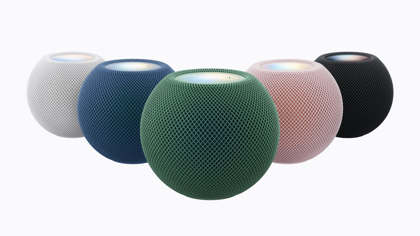 Apple HomePod mini 2 dans cinq coloris : blanc, bleu, vert, rose et minuit