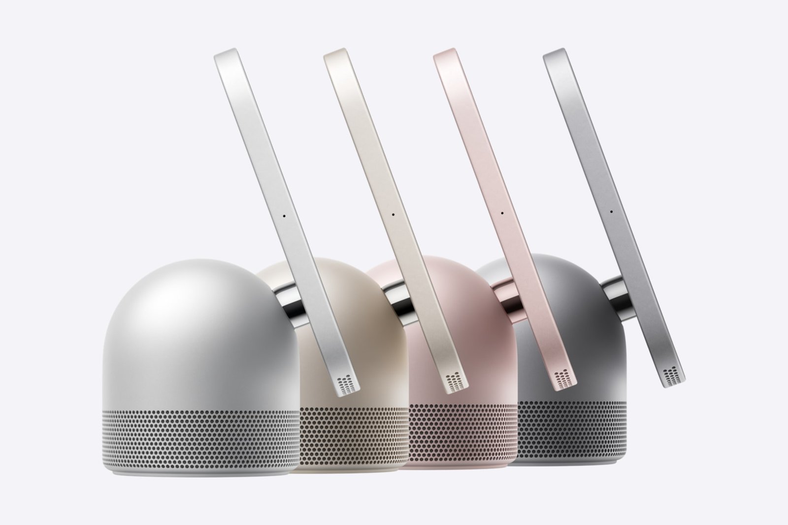 Apple HomeView en quatre finitions : argent, starlight, rose et gris sidéral, vus de profil